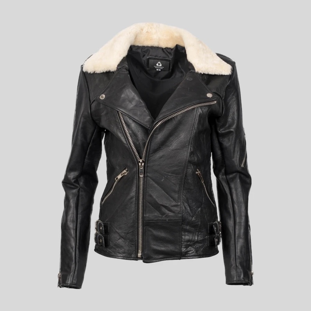 Pele Che coco Hepburn leather jacket with collar